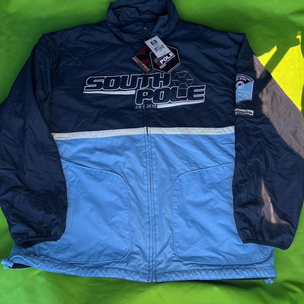 NWT Southpole Reversible Windbreaker Fleece Jacket Navy Blue XL Y2K Streetwear